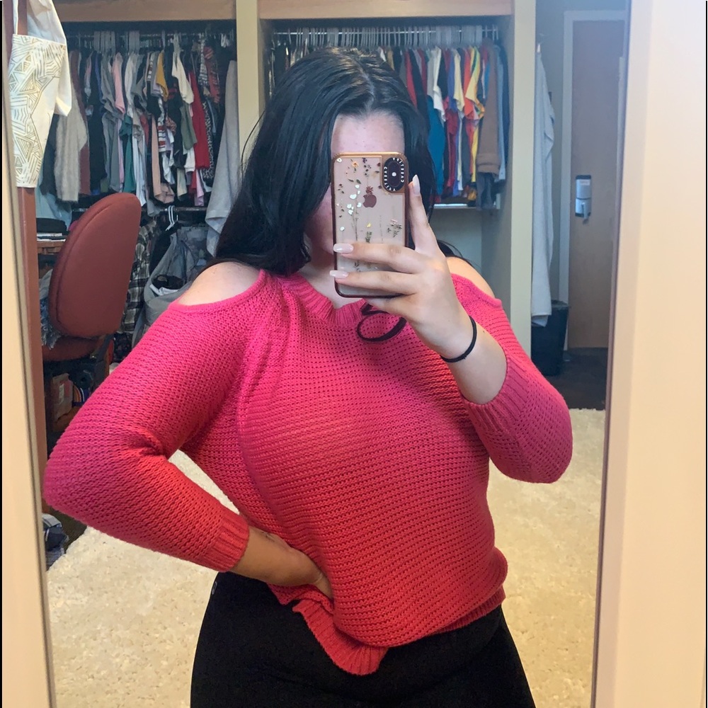 Red Cold Shoulder Sweater